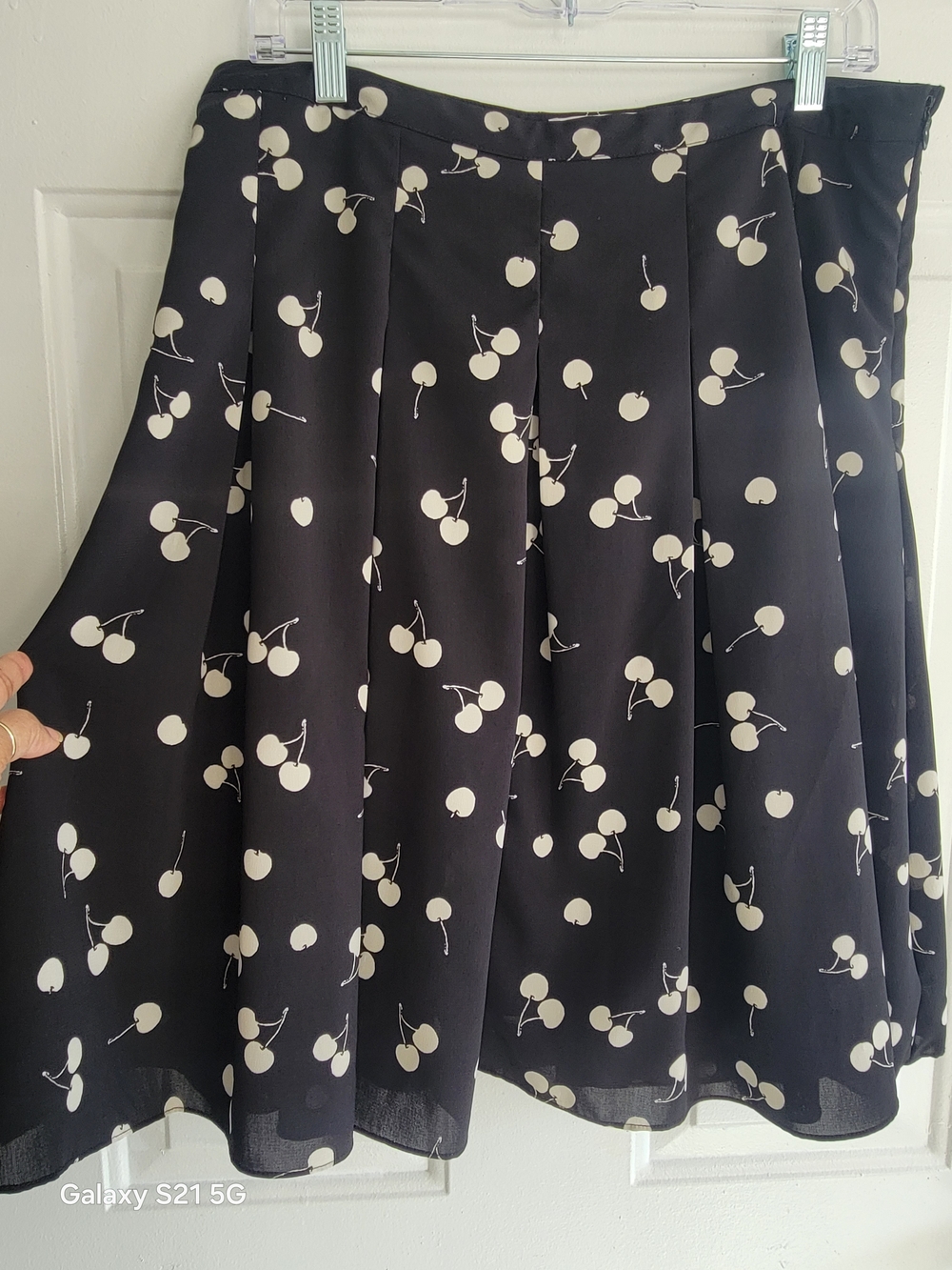 Coldwater Creek Black Skater Skirt with Cream Cherry Print